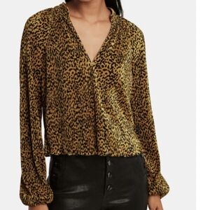 Saylor Primrose Animal Print Plisse Blouse Top Large